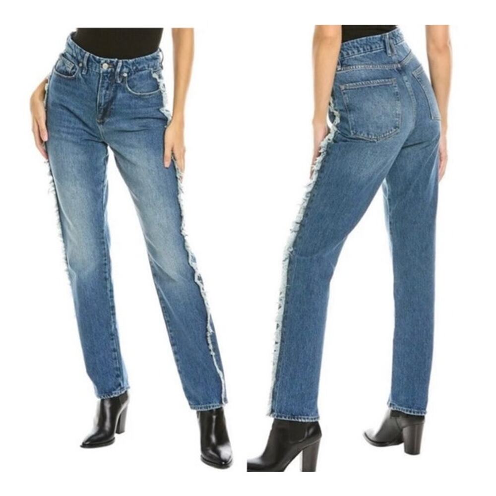 GOOD AMERICAN GOOD BOY SIDE FRAYED STRAIGHT LEG JEANS 100% COTTON SZ 12/31